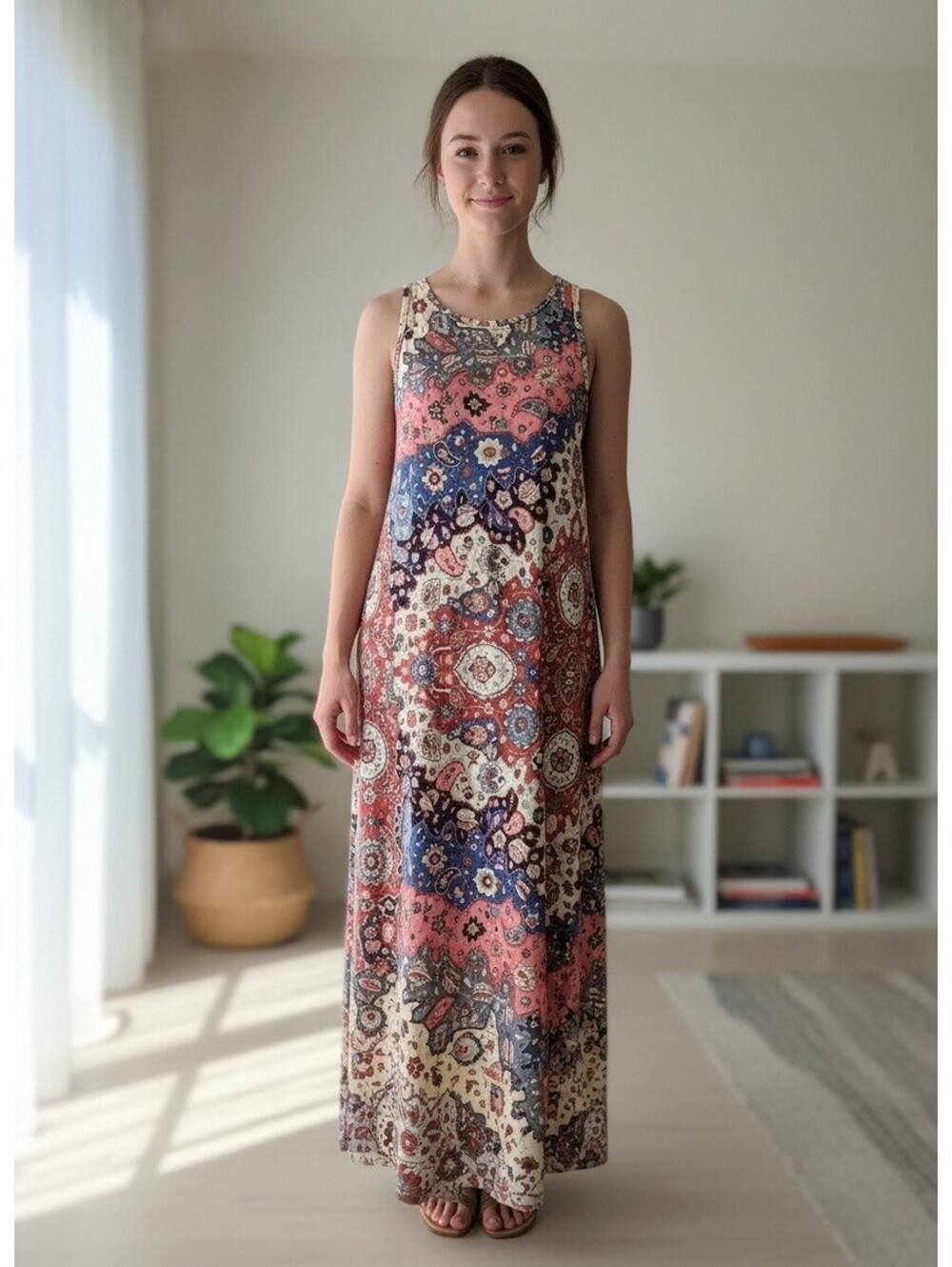 NWOT Size Large Boho Style Long Midi Sleeveless Sun Dress